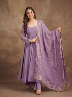 Lush Glam - Mauve Embroidered Festive Kurta Pant with Dupatta