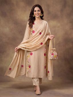 Lush Glam - Cream Embroidered Festive Kurta Pant with Dupatta