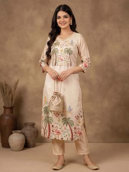 Lush Glam - Cream Embroidered Festive Kurta Pant with Dupatta