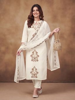Lush Glam - Off White Embroidered Festive Kurta Pant with Dupatta