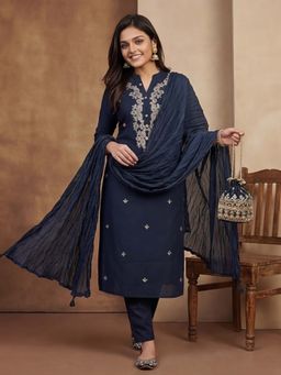 Lush Glam - Blue Embroidered Festive Kurta Pant with Dupatta