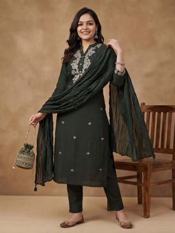 Lush Glam - Green Embroidered Festive Kurta Pant with Dupatta