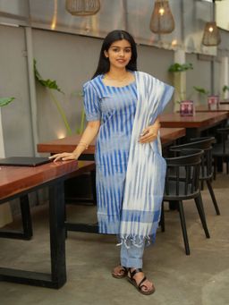 Vastara TheLabel - Blue Woven Festive Kurta Salwar with Dupatta