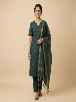 Vastara TheLabel - Green Zari Festive Kurta Salwar with Dupatta