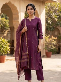 Vastara TheLabel - Wine Zari Festive Kurta Salwar with Dupatta