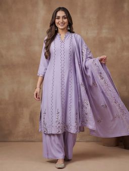 Lush Glam - Lavender Embroidered Festive Kurta Pant with Dupatta