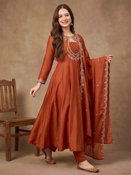 Lush Glam - Orange Embellished Sequined Festive Kurta Pant with Dupatta