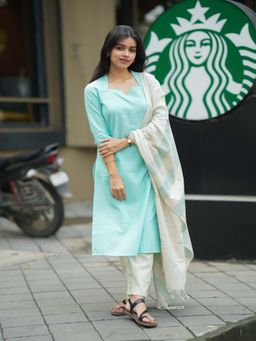 Vastara TheLabel - Blue Printed Festive Kurta Salwar with Dupatta