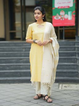 Vastara TheLabel - Yellow Printed Festive Kurta Salwar with Dupatta