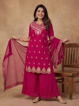 Lush Glam - Pink Embellished Sequined Festive Kurta Pant with Dupatta
