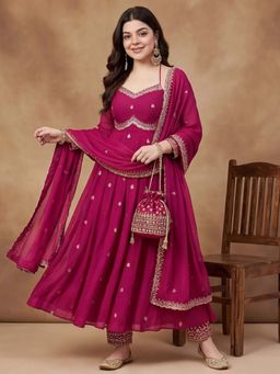 Lush Glam - Pink Embroidered Festive Kurta Pant with Dupatta