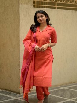 Vastara TheLabel - Orange Woven Festive Kurta Salwar with Dupatta