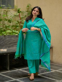 Vastara TheLabel - Green Woven Festive Kurta Salwar with Dupatta