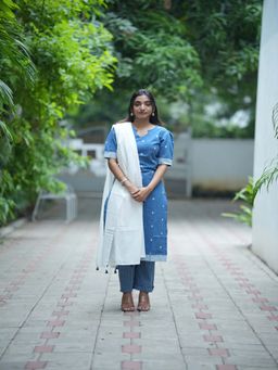 Vastara TheLabel - Blue Printed Festive Kurta Salwar with Dupatta