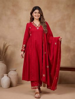 Lush Glam - Red Thread Work Festive Kurta Pant with Dupatta