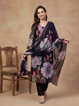 Lush Glam - Black Embroidered Festive Kurta Pant with Dupatta