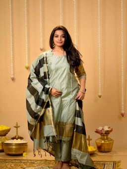 Vastara TheLabel - Green Woven Festive Kurta Salwar with Dupatta
