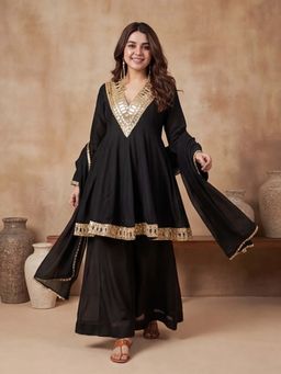 Lush Glam - Black Mirror Wok Festive Kurta Sharara Dupatta