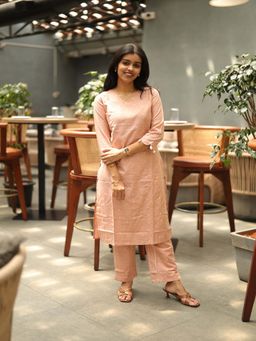 Vastara TheLabel - Beige Beads and Stones Festive Kurta Pant