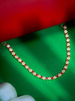 Vosgi - Elegant Ruby And Diamond-Style Floral Tennis Necklace