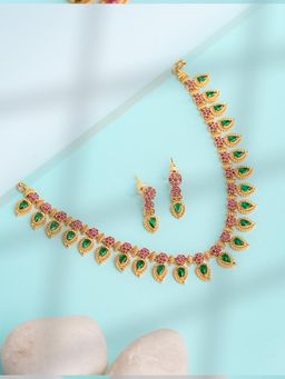 Vosgi - Green Heritage Emerald And Gold Pave Necklace and Earrings