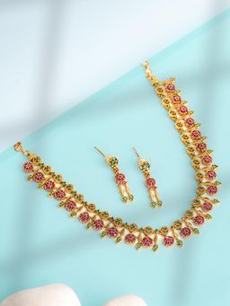 Vosgi - Regal Emerald And Gold Heritage Necklace and Earrings