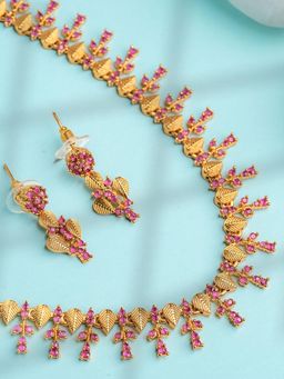 Vosgi - Regal Gold-Plated Emerald And Floral Pave Necklace and Earrings