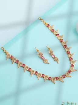 Vosgi - Pink Nature-Inspired Leaf Necklace and Earrings