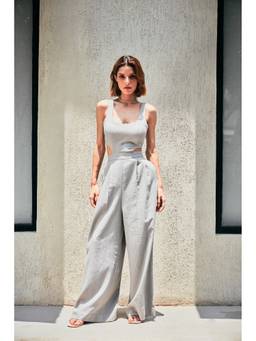 Bohame - Grey Rose Cutout Jumpsuit