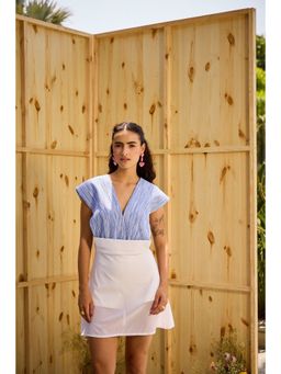 SHIAN - Blue Ripple Pleated Playsuit
