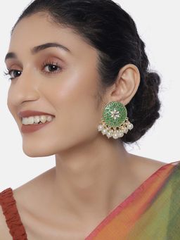 Laida - Gold-Plated & Green Kundan Studded Classic Studs