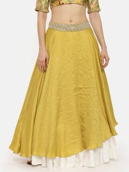 ASMI By Mayank Modi - Yellow Ivory Layered Silk Skirt