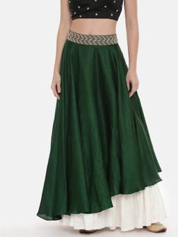ASMI By Mayank Modi - Green Silk Flared Skirt