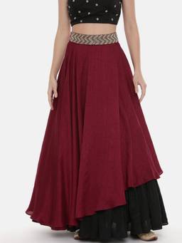 ASMI By Mayank Modi - Maroon Silk Flaired Skirt