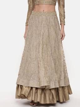 ASMI By Mayank Modi - Beige Chanderi Embroidered Skirt