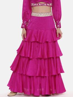 ASMI By Mayank Modi - Pink Layered Silk Skirt