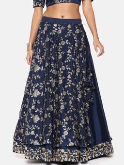 ASMI By Mayank Modi - Navy Blue Chanderi Embroidered Skirt
