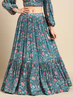 ASMI By Mayank Modi - Blue Muslin Digital Print Skirt