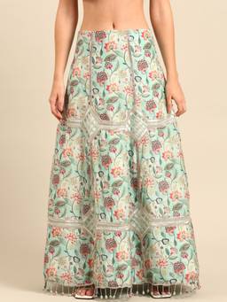 ASMI By Mayank Modi - Blue Print Silk Muslin Silk Skirt