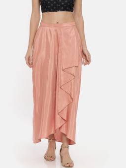 ASMI By Mayank Modi - Peach Silk Linen Pleated Skirt