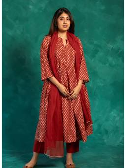 The Indian Ethnic Co. - Viha Red Bagru Cotton Kali Kurta