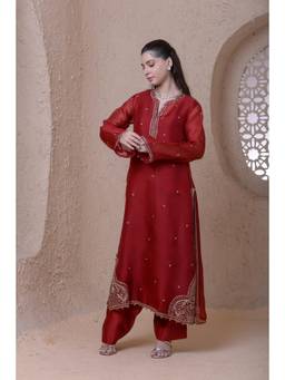 Label Niti Bothra - Rangrez Maroon Farshi Kurta with Pants