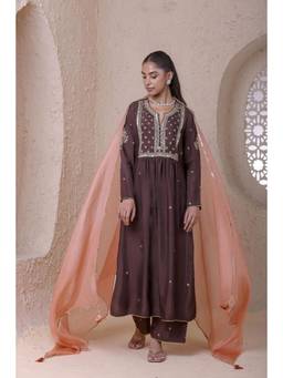 Label Niti Bothra - Rangrez Brown Frock Style Kurta with Pants