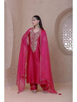 Label Niti Bothra - Rangrez Pink Heavy Neck Long Kurta with Salwar and Dupatta