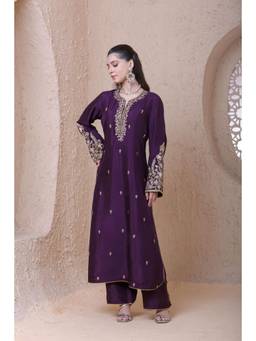 Label Niti Bothra - Rangrez Purple Heavy Sleeves Kurta With Pants And Dupatta