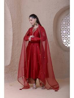 Label Niti Bothra - Rangrez Maroon Kalidar Kurta with Pants and Dupatta