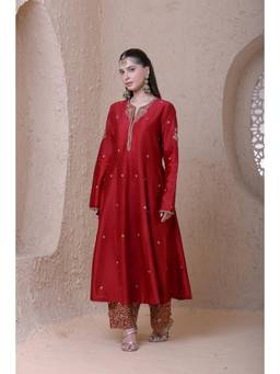 Label Niti Bothra - Rangrez Maroon Kalidar Kurta with Pants