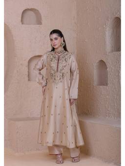 Label Niti Bothra - Rangrez Ivory Long Pheran Kurta with Pants and Dupatta