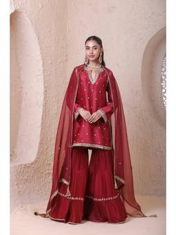 Label Niti Bothra - Rangrez Maroon Kurta with Sharara and Dupatta