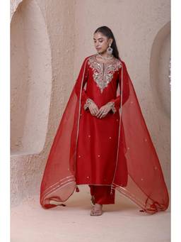 Label Niti Bothra - Rangrez Red Zari Kurta With Pants